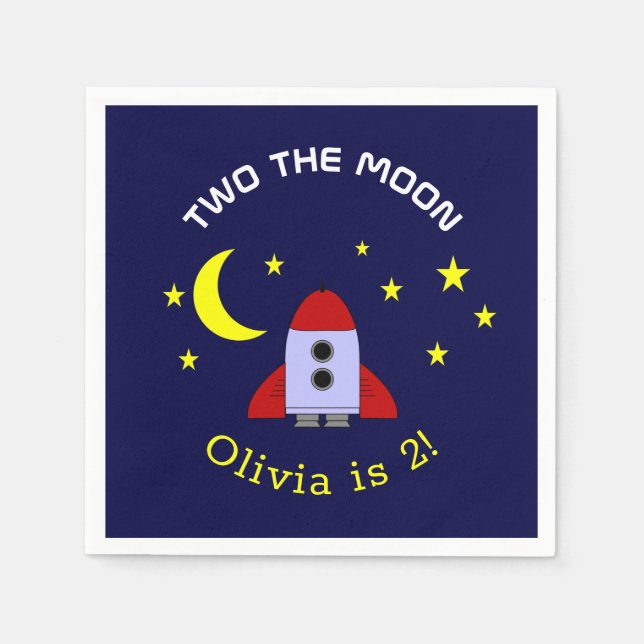 Zwei der 2. Geburtstagsrocketschiff-Weltraumthemen Serviette (Vorderseite)