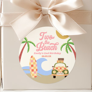 Zwei der Beach Surfbretter rosa 2. Geburtstags-Par Runder Aufkleber