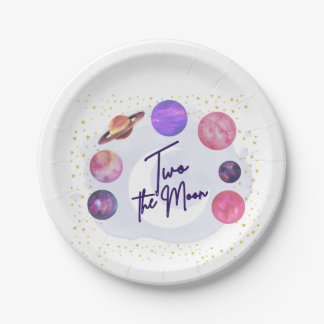 Zwei der Mond 2. Geburtstag Editable Einladung Pappteller