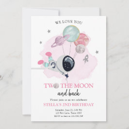 Zwei der Mond Astronaut Space Girl 2. Geburtstag Einladung