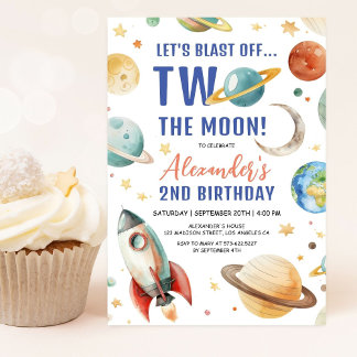 Zwei Der Mond! Boy Galaxy Space 2. Geburtstag Part Einladung