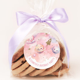 Zwei der Mond Girl rosa Der Weltraum zum Geburtsta Runder Aufkleber