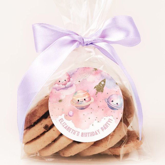 Zwei der Mond Girl rosa Der Weltraum zum Geburtsta Runder Aufkleber (Von Creator hochgeladen)