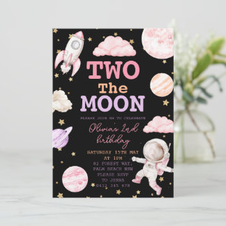 Zwei der Mond Girl Space 2. Geburtstag Einladung