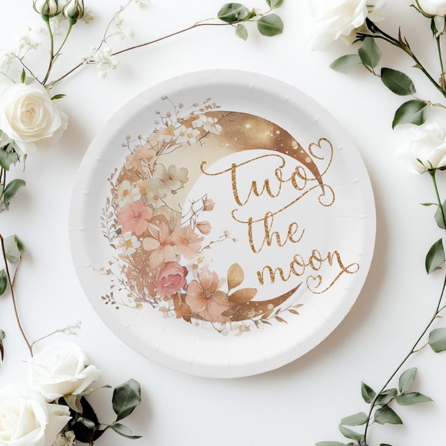 Zwei der Mond Gold Blumenmädchen 2. Geburtstag Pappteller (Von Creator hochgeladen)