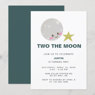Zwei der Mond Kawaii 2. Geburtstagsgalaxie Niedlic Einladung