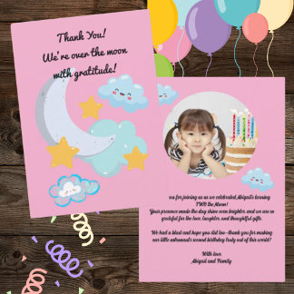 Zwei der Mond Niedliche Geburtstag Foto danke Ihne Einladung