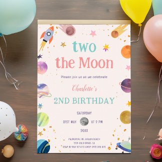 Zwei der Mond Pastel Outerspace 2. Geburtstag Einladung