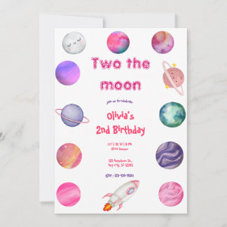 Zwei der Mond Pink Girl 2. Geburtstag Einladung