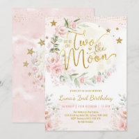 Zwei der Mond Pink Gold Floral 2. Geburtstagskarte