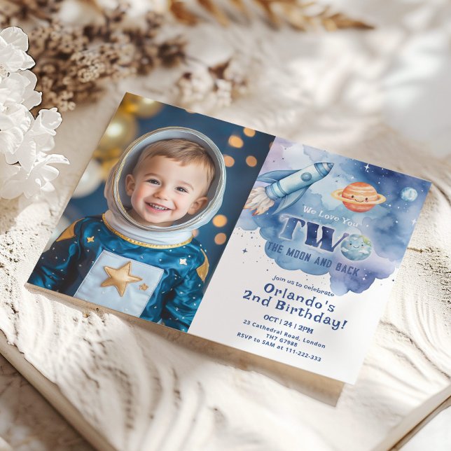 Zwei der Mond und das hintere Space Foto 2. Geburt Einladung (Von Creator hochgeladen)
