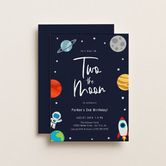 Zwei der Moon Space Themen Geburtstagsparty Einladung
