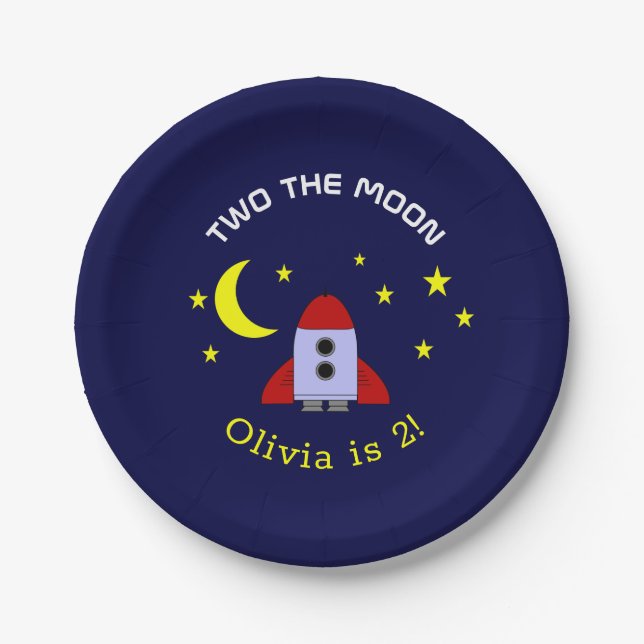 Zwei der Weltraumraketen, das zweite Geburtstag Pappteller (Vorderseite)