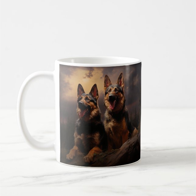 Zwei deutsche Hirten in der Abenddämmerung Kaffeetasse (Links)