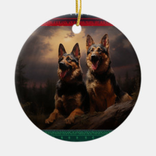 Zwei deutsche Hirten in der Abenddämmerung Keramik Ornament