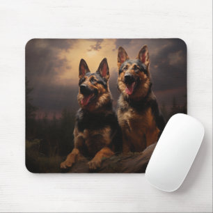 Zwei deutsche Hirten in der Abenddämmerung Mousepad