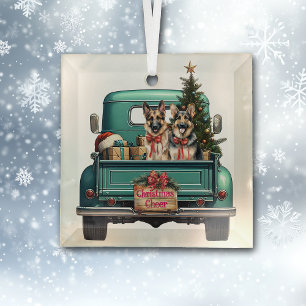 Zwei deutsche Schäferhunde LKW Weihnachten Ornament Aus Glas