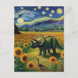 Zwei Dinos in Van Gogh Starry Night Sonnenblumen Postkarte