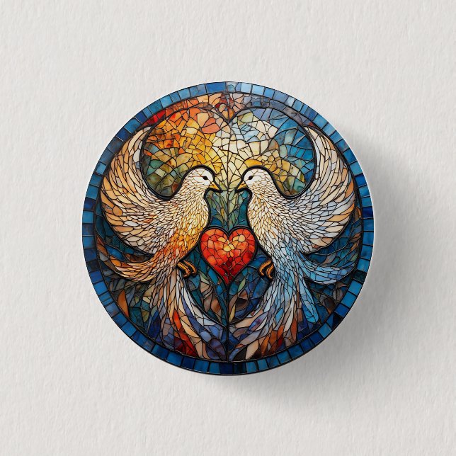 Zwei Doves Elegantes Glaskunstwerk Button (Vorderseite)