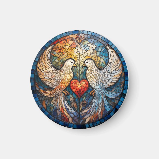 Zwei Doves Elegantes Glaskunstwerk Magnet (Vorne)
