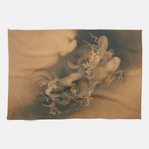 Zwei Drachen in Wolken Vintage Geschirrtuch