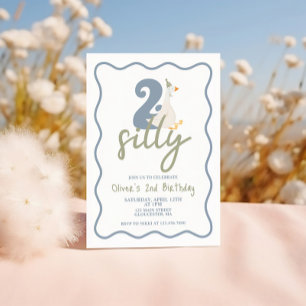 ZWEI Dumme Gans blau und grün 2. Geburtstag Einladung