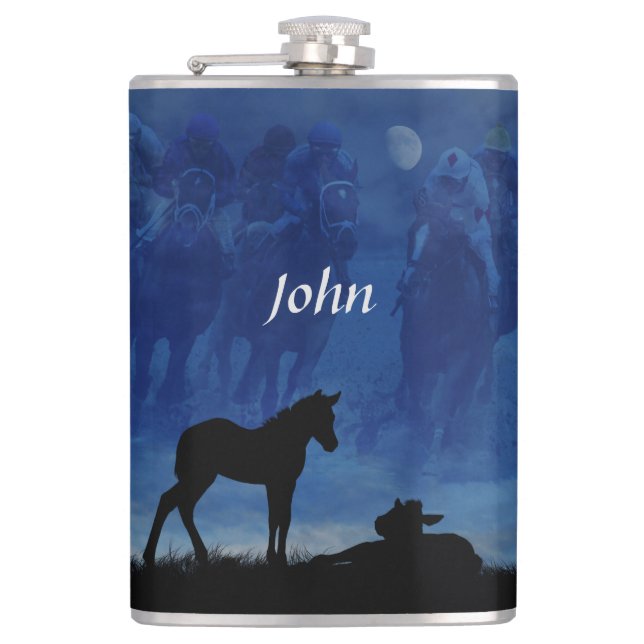 Zwei durchgekrönte Racehorse Foals Drink Flask Flachmann (Vorderseite)