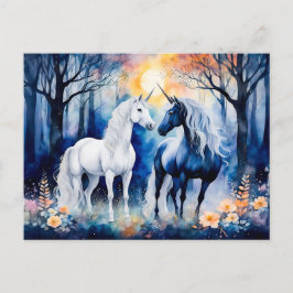 Zwei Einhörner Stehend unter Starry Sky Postkarte