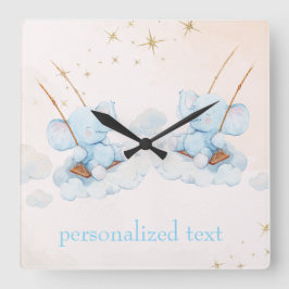 Zwei Elefanten fliegen Quadratische Wanduhr