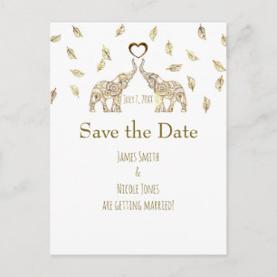 Zwei Elefanten Gold Herbst Hochzeit Save The Date Ankündigungspostkarte