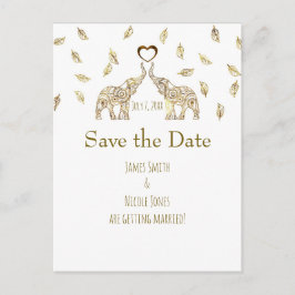 Zwei Elefanten-Gold-Hochzeit im Herbst Save the Da Ankündigungspostkarte