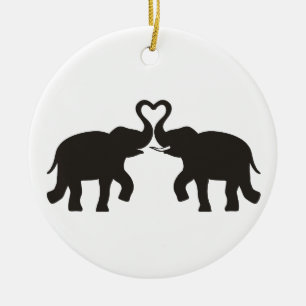 Zwei Elefanten-Liebe-Silhouetten Keramik Ornament