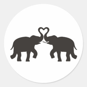 Zwei Elefanten-Liebe-Silhouetten Runder Aufkleber
