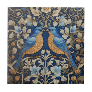 Zwei elegante Blue Birds William Morris Inspiriert Fliese