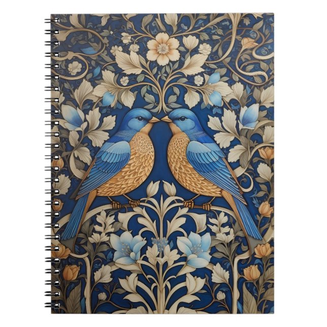 Zwei elegante Blue Birds William Morris Inspiriert Notizblock (Vorderseite)