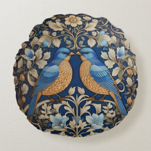Zwei elegante Blue Birds William Morris Inspiriert Rundes Kissen