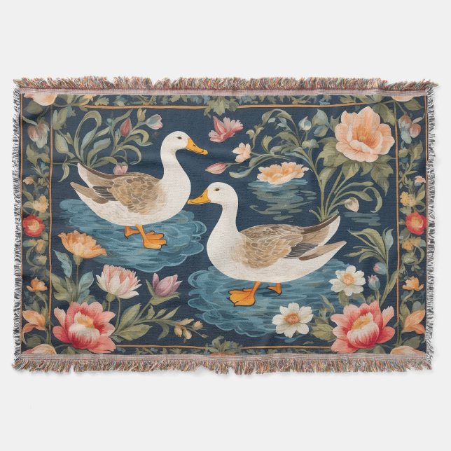 Zwei elegante Ducks William Morris Inspiriert Decke (Vorderseite)