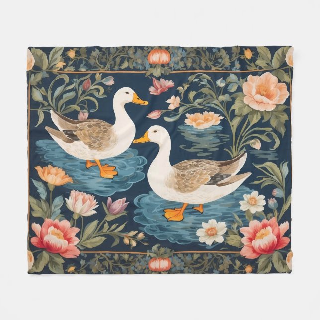 Zwei elegante Ducks William Morris Inspiriert Fleecedecke (Vorderseite (Horizontal))