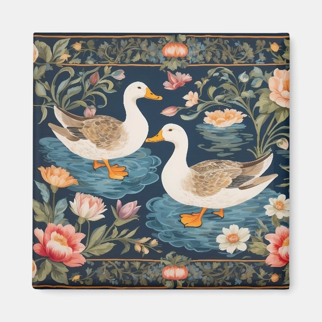 Zwei elegante Ducks William Morris Inspiriert Magnet (Vorne)