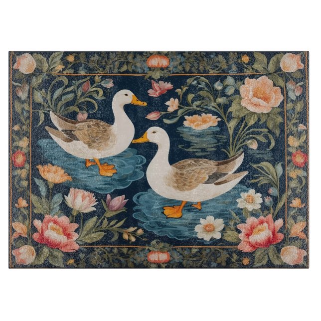 Zwei elegante Ducks William Morris Inspiriert Schneidebrett (Vorderseite)