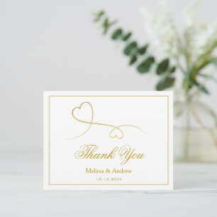 Zwei elegante goldene Herzen   Hochzeit Danke Postkarte