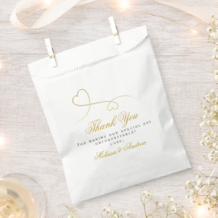 Zwei elegante Goldherzen Hochzeit 'Danke' Geschenktütchen
