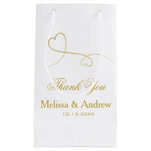 Zwei elegante Goldherzen Hochzeit 'Danke' Kleine Geschenktüte