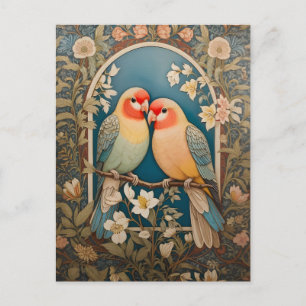 Zwei elegante Liebesvögel Vintage-Blumen Postkarte