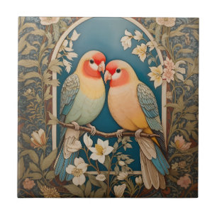 Zwei elegante Lovebirds Vintag Fliese