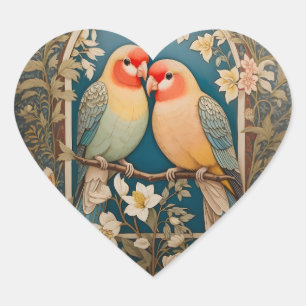 Zwei elegante Lovebirds Vintag Herz-Aufkleber