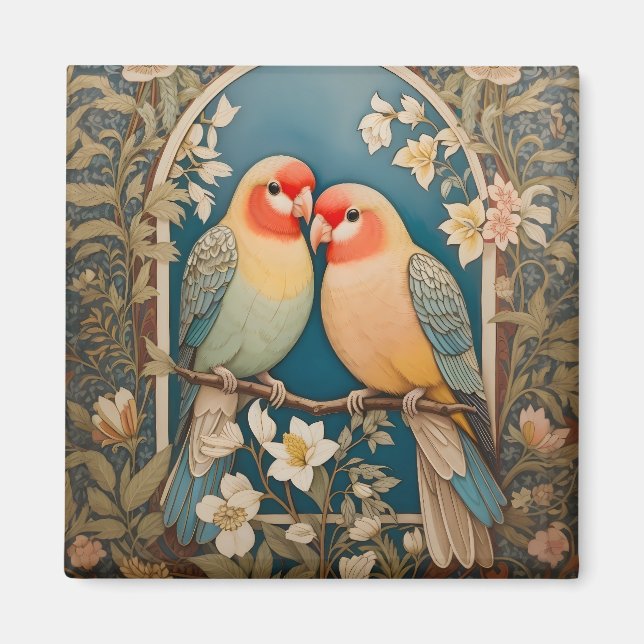 Zwei elegante Lovebirds Vintag Magnet (Vorne)