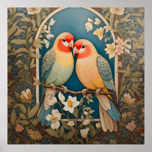 Zwei elegante Lovebirds Vintag Poster