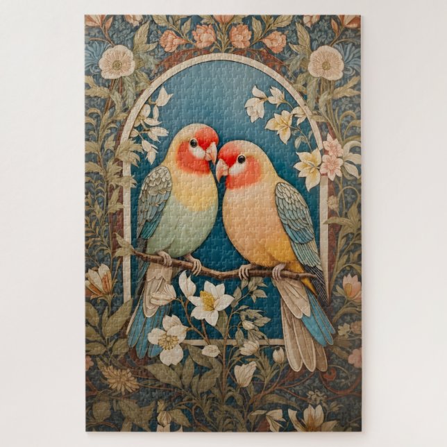 Zwei elegante Lovebirds Vintag Puzzle (Vertikal)