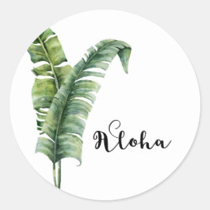 Zwei elegante Palm Blätter Tropical Aloha Wedding Runder Aufkleber